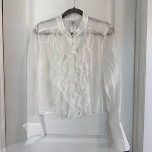 CAbi Sheer White Ruffled Blouse